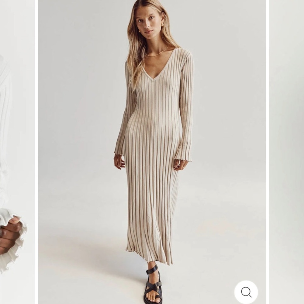 Viral V-Neck Sleeved Knit Midi Dress w/ Waist-Sinching Tie Back